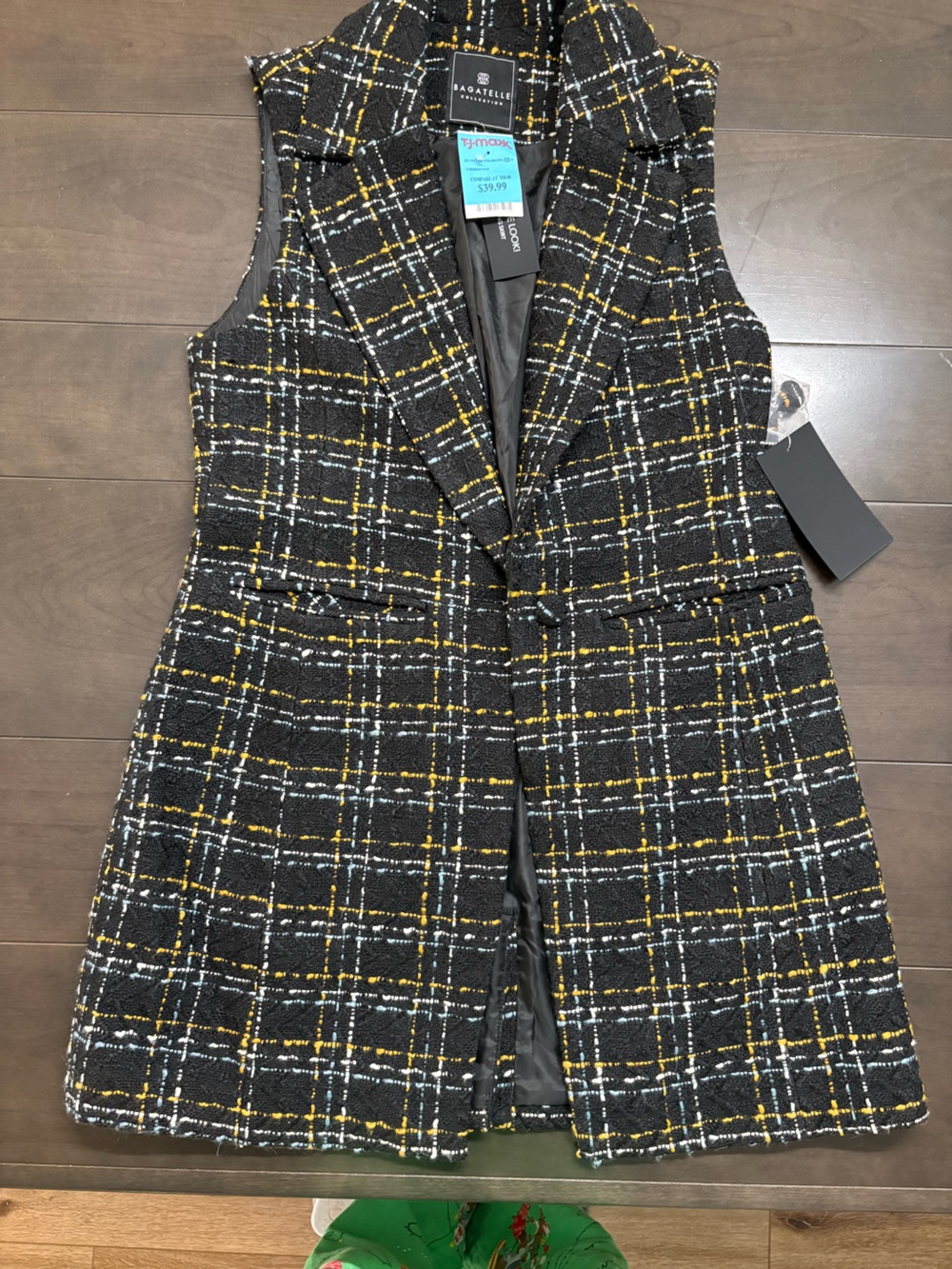 bagatelle Black Plaid Sleeveless Vest with Yellow & White Accents